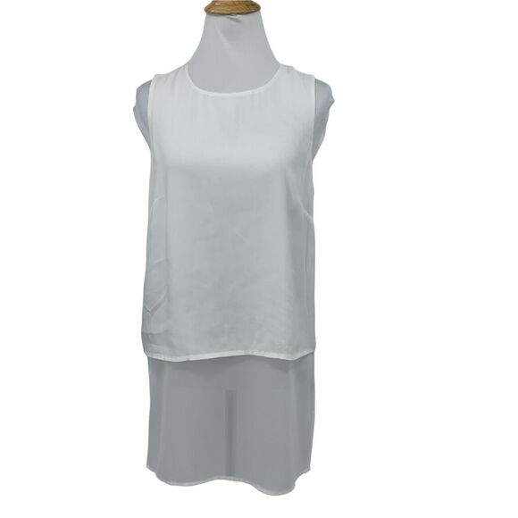 BCBGeneration Optic White Tunic Top Size XS Contrast Sheer Hem Double Slit - Picture 1 of 10